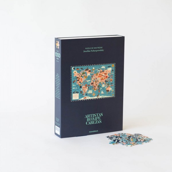 Puzzle 1000 Piezas Artistas Rompecabezas x Josefina Schargorodsky - Mapa del Mundo ilustrado