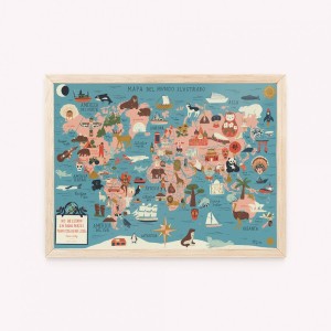 Lámina Galería - Mapa del mundo ilustrado